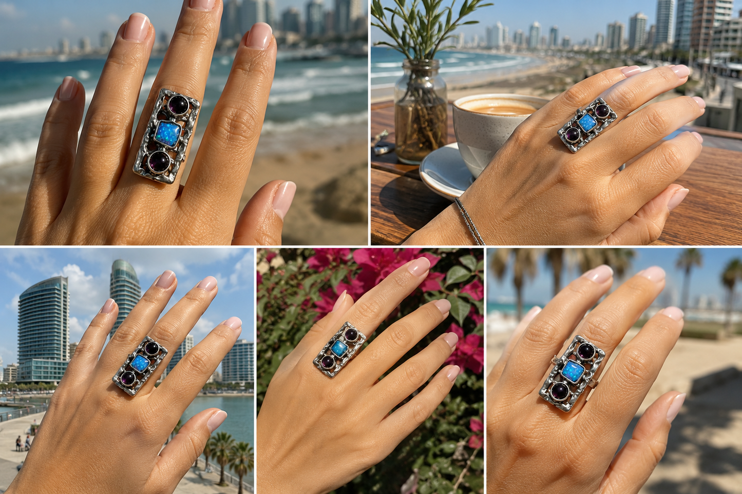 Sterling silver ring for woman / Hippie ring / Gemstones ring