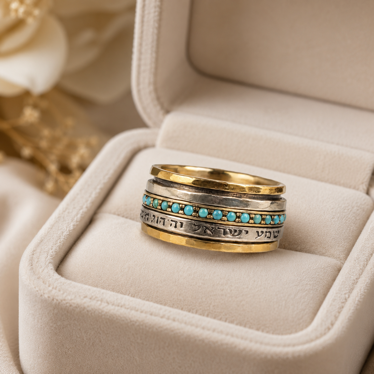 Shema Israel Blue Opal Spinner Ring – Silver & Gold | Bluenoemi