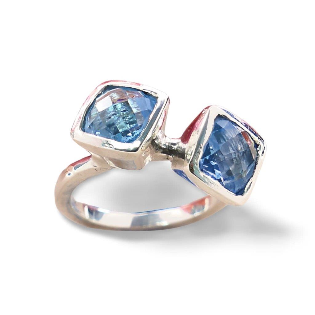 blue topaz ring sterling silver stacking ring handmade israel