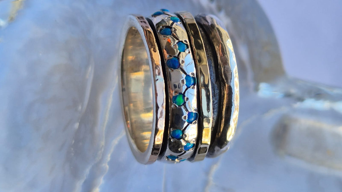 Blue Opal Spinner Ring – Sterling Silver & Gold | Handmade in Israel | Bluenoemi