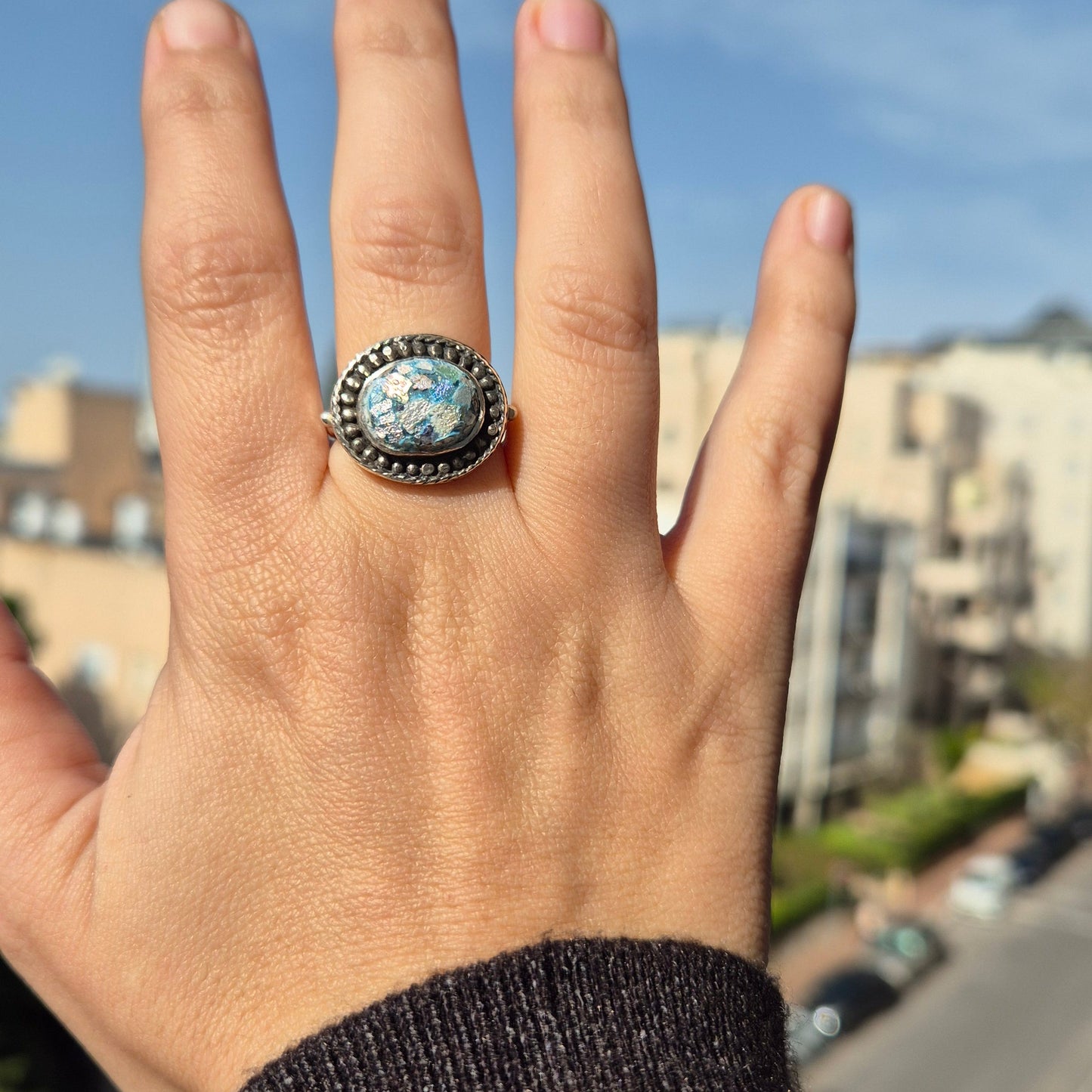 Bluenoemi Jewelry Ring for Woman silver set Roman Glass