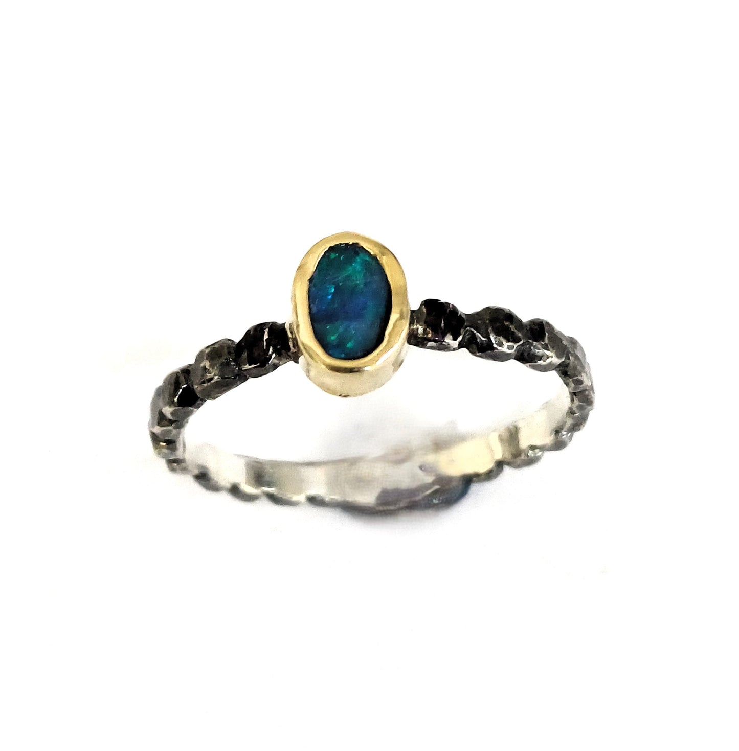 Silver Gold 9KT with Blue Opal | ring for woman | Stacking rings | Israeli jewelry - Bluenoemi Jewelry Rings Bluenoemi Bluenoemi israeli sterling silver jewellery jewelry handmade jewel
