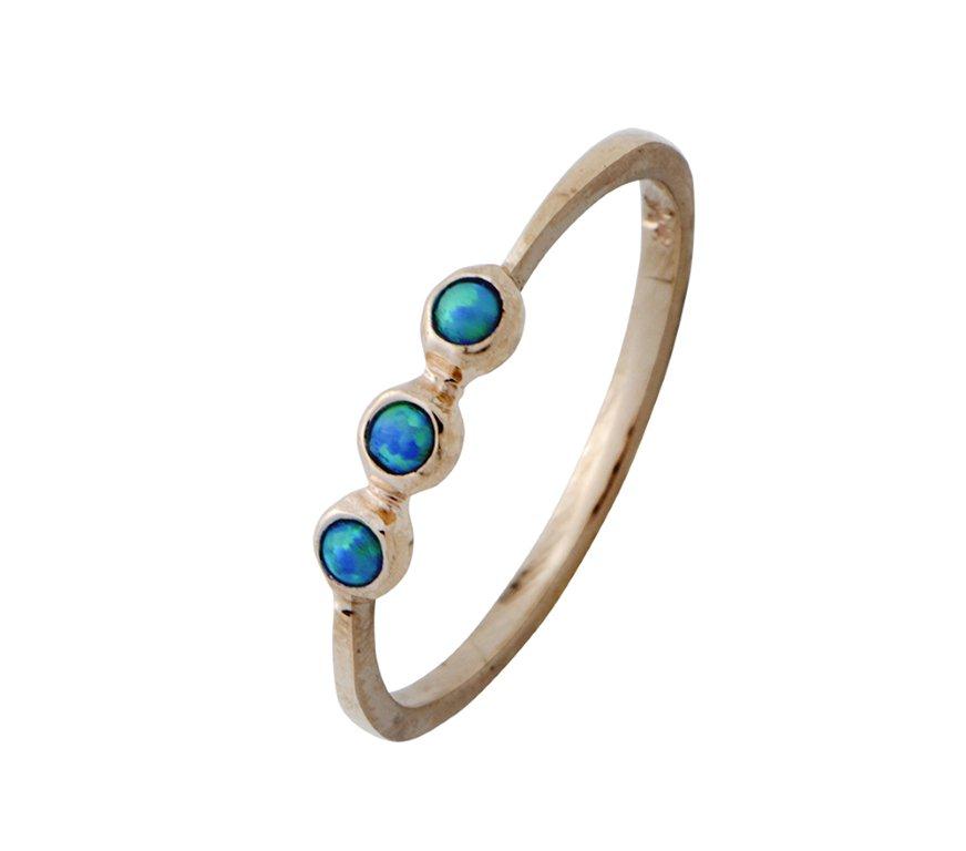 Gold 9KT ring for woman, set blue opals. Stacking rings | Israeli jewelry