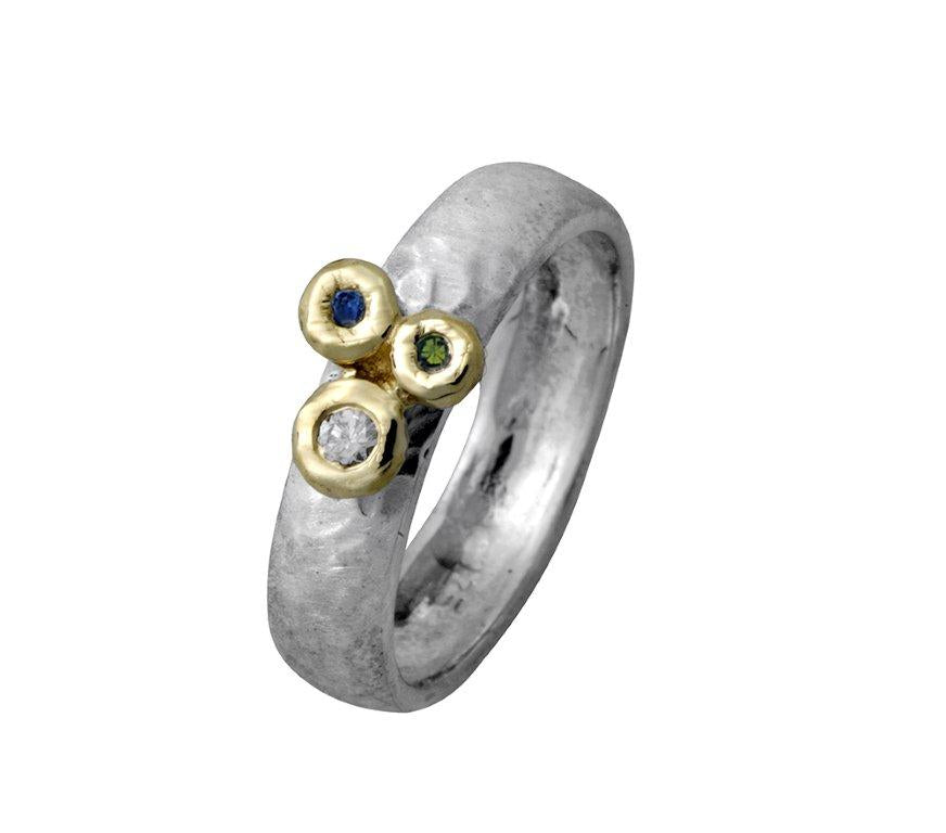 Sterling Silver & Gold set multi coloured Diamonds Statement Ring – Handmade Israeli Designer Jewelry - Bluenoemi Jewelry Rings Bluenoemi Bluenoemi israeli sterling silver jewellery jewelry handmade jewel