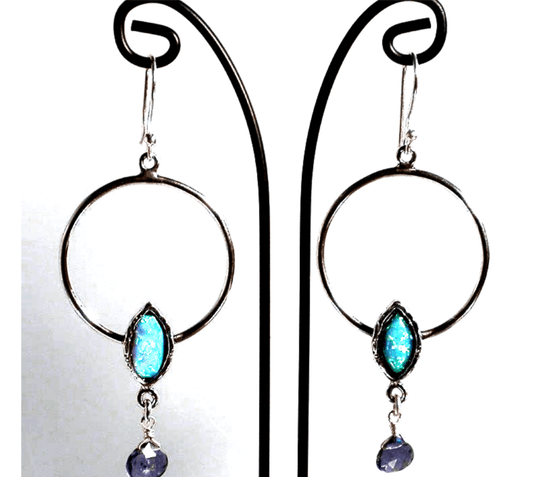 Bluenoemi Earrings silver Silver earrings for woman sterling 925 set with opal Blue  Israeli jewelry