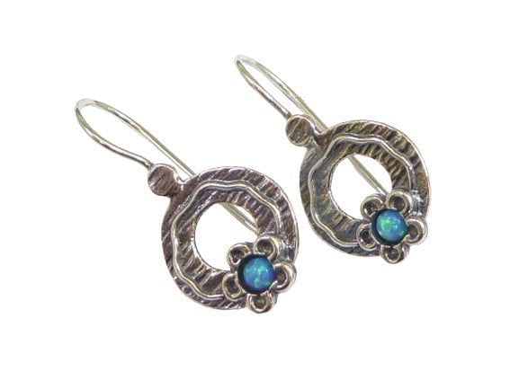 Bluenoemi Earrings Sterling Silver Designer Earrings with a flower and Blue Opal