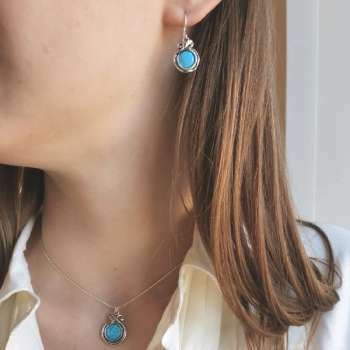Bluenoemi Earrings Sterling silver pomegranate earrings set Blue Opals