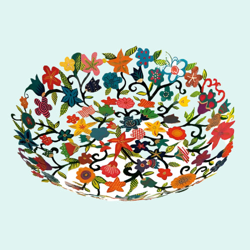 Bluenoemi Israeli Gifts Bowl Metal Laser Cut Flowers Large - Bluenoemi