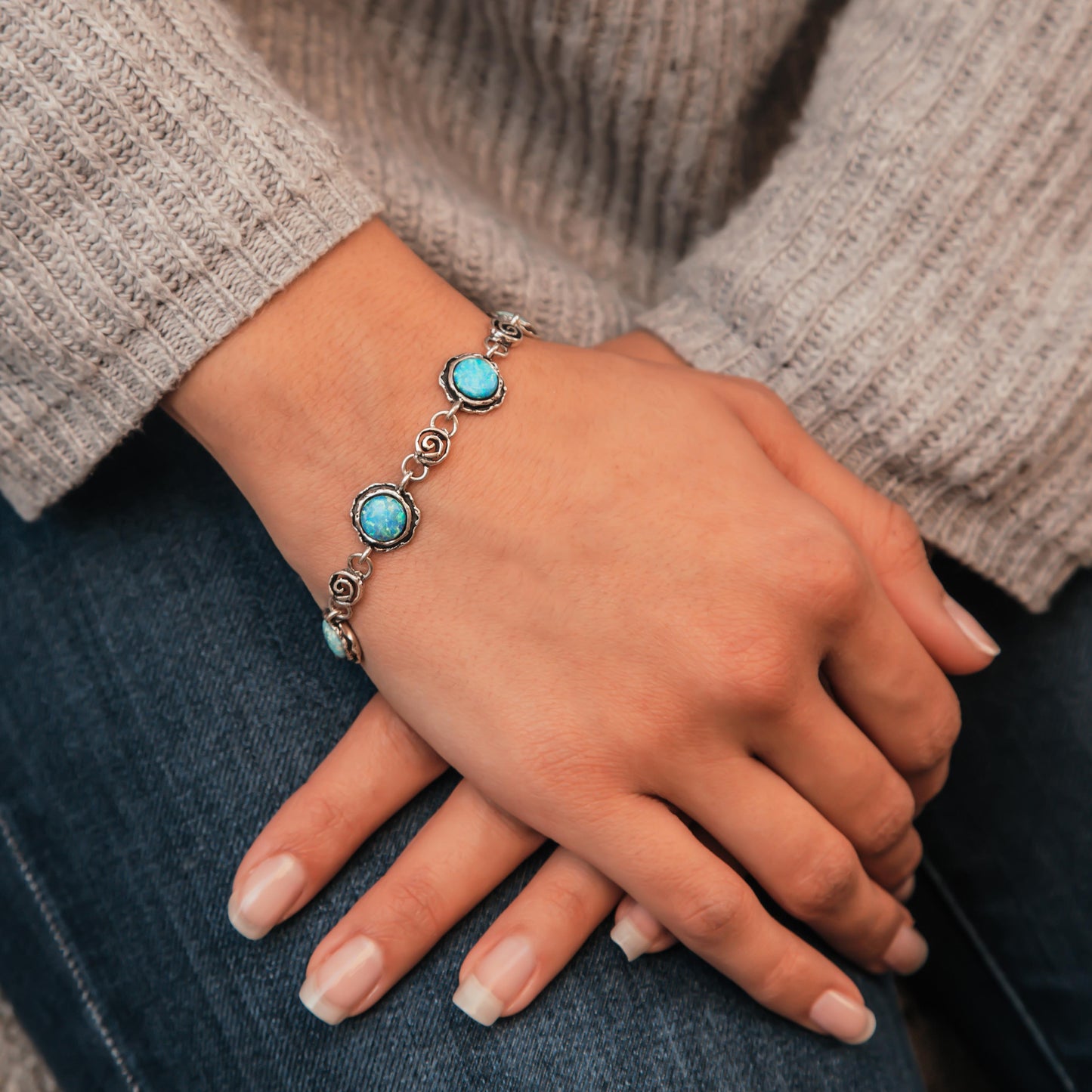 Bluenoemi Jewelry Bracelets Bracelet for woman, Sterling silver 925 Blue Opals or Druze Quartz