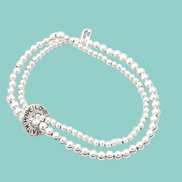 Inspirational Silver Pearls Bracelet: Embrace Hope, Faith, Love - Bluenoemi