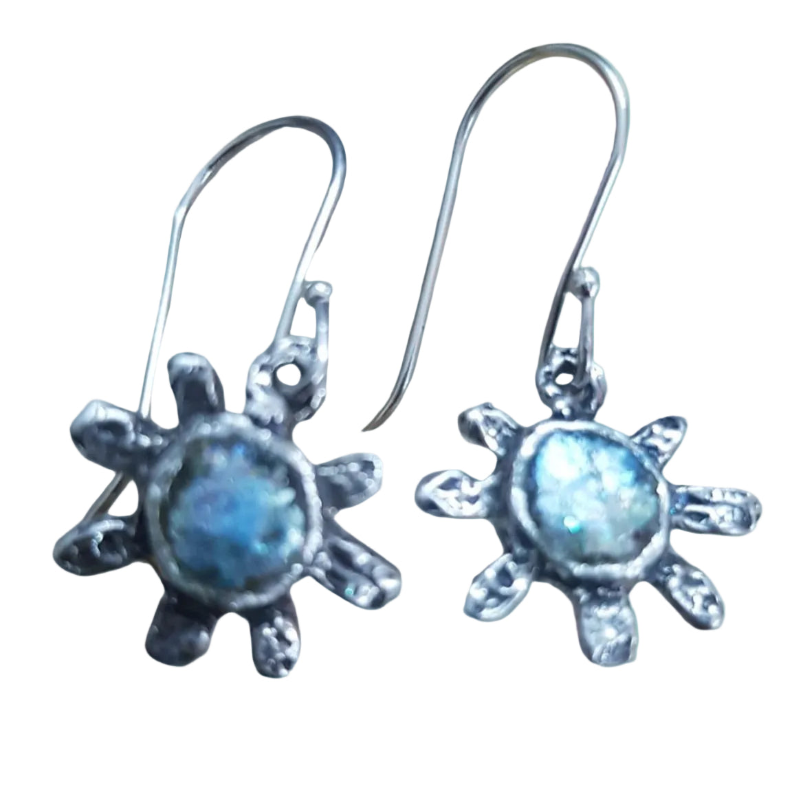 Roman glass silver earrings flower design - Bluenoemi