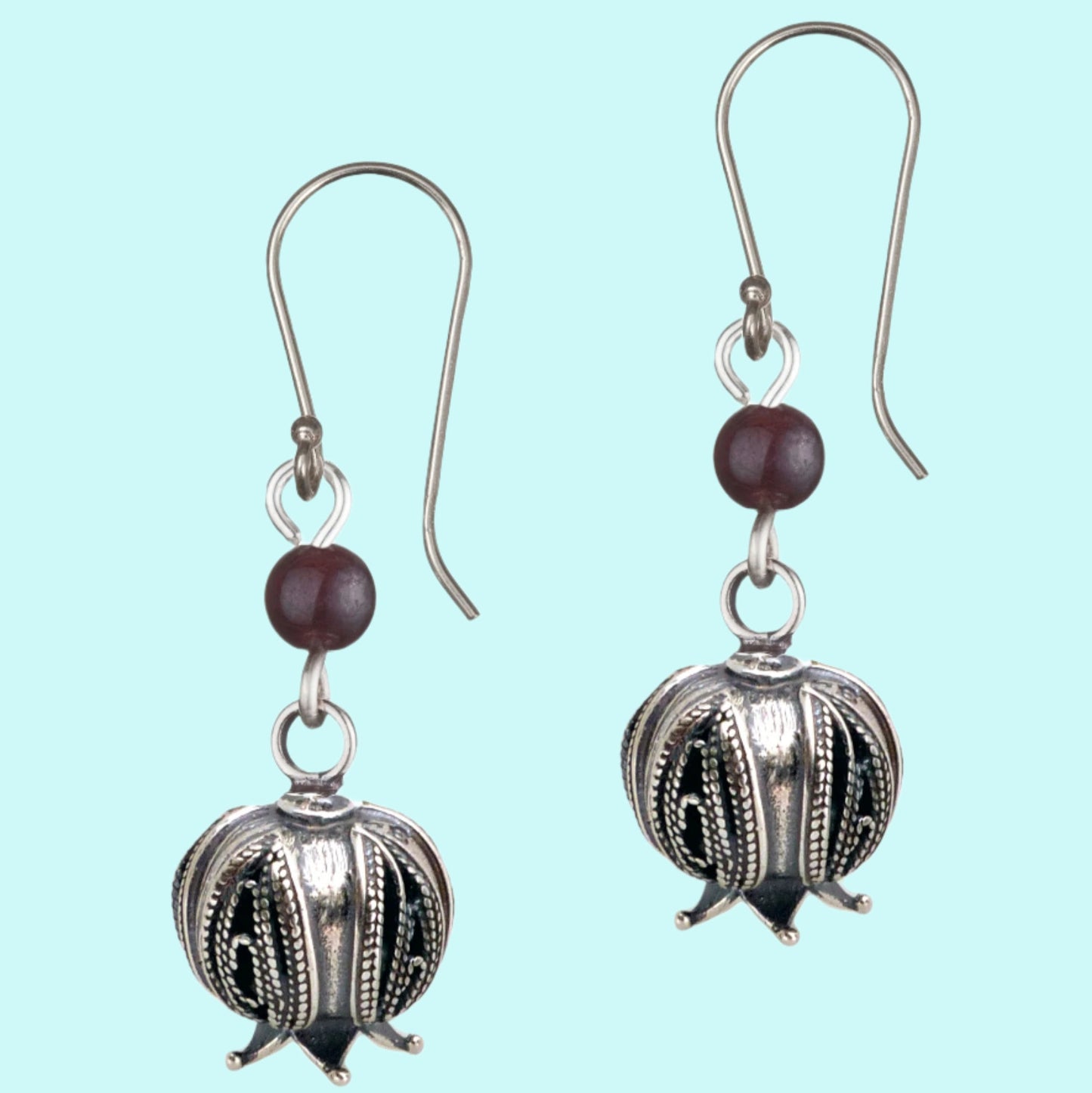 Bluenoemi Jewelry Earrings Sterling silver Pomegranate Earrings Filigree with a gemstone bead