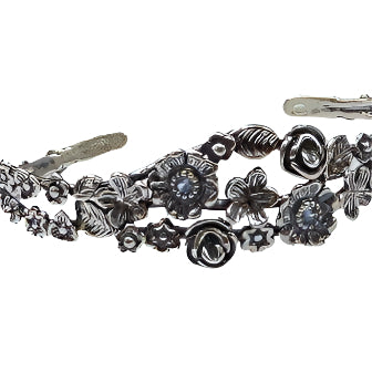 Cuff Bracelet by Bluenoemi Jewelry - Star of David and Flowers in Sterling Silver - Bluenoemi