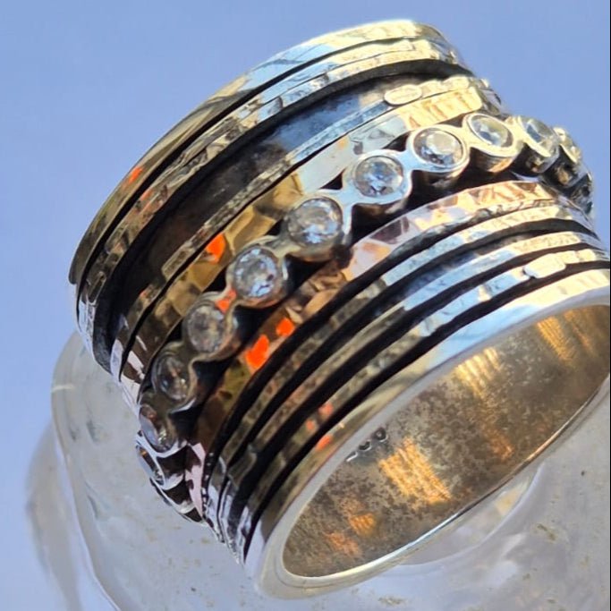 Bluenoemi Jewelry Jewelry Spinner ring Fidget ring Silver Gold and zircons