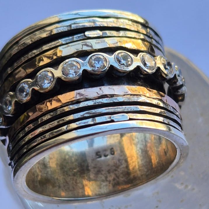 Bluenoemi Jewelry Jewelry Spinner ring Fidget ring Silver Gold and zircons