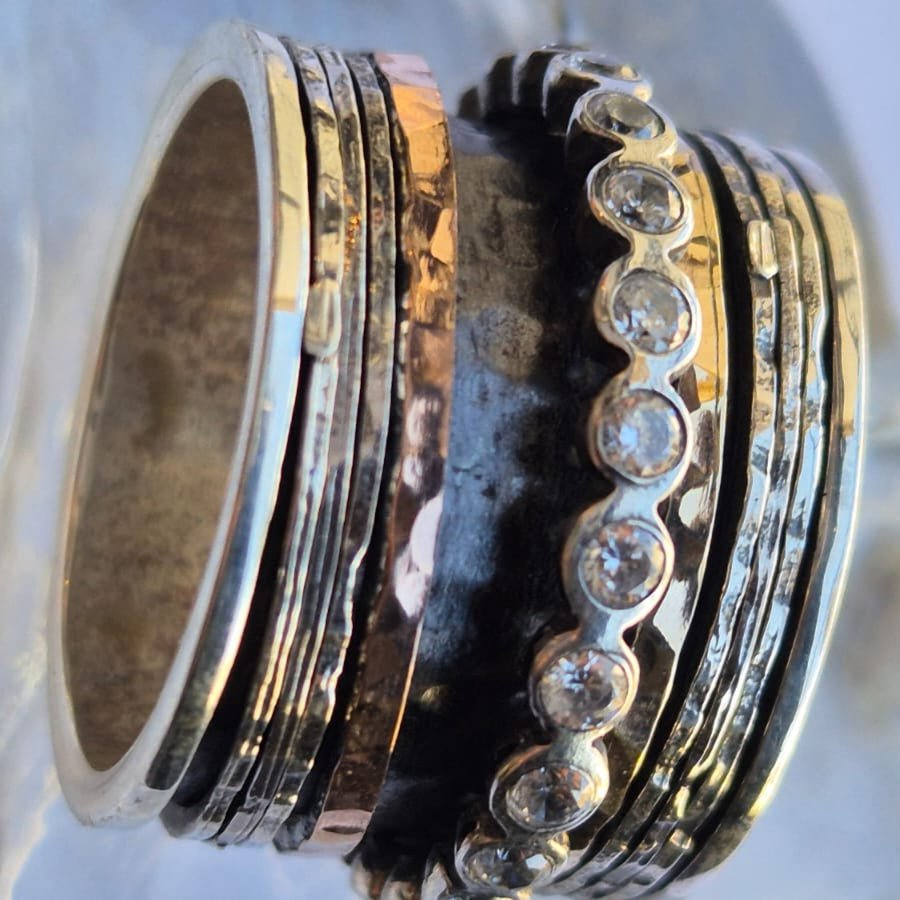 Bluenoemi Jewelry Jewelry Spinner ring Fidget ring Silver Gold and zircons