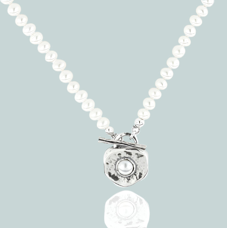Pearls necklace with sterling silver pendant / fresh water sterling silver necklace. - Bluenoemi