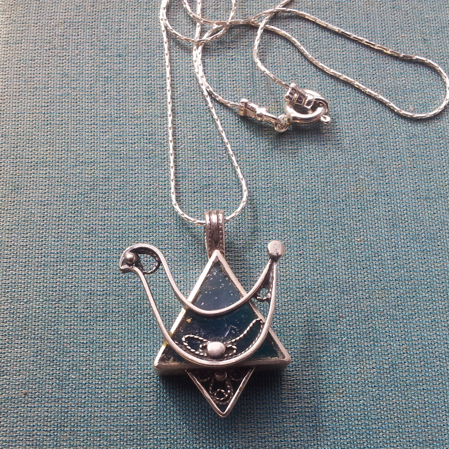 Bluenoemi Jewelry Necklaces 45cm / Blue Roman Glass Necklace, Sterling Silver Necklace, Israeli roman glass jewelry