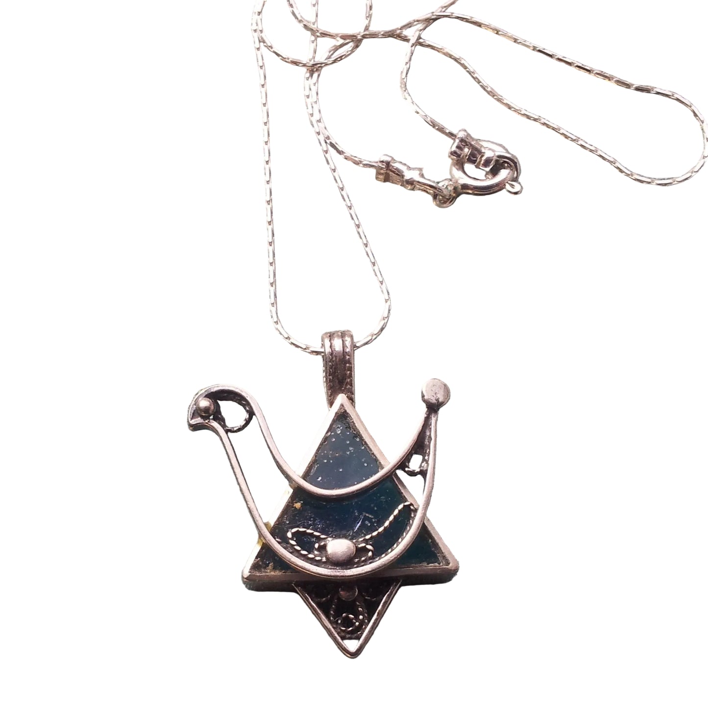 Bluenoemi Jewelry Necklaces 45cm / Blue Roman Glass Necklace, Sterling Silver Necklace, Israeli roman glass jewelry