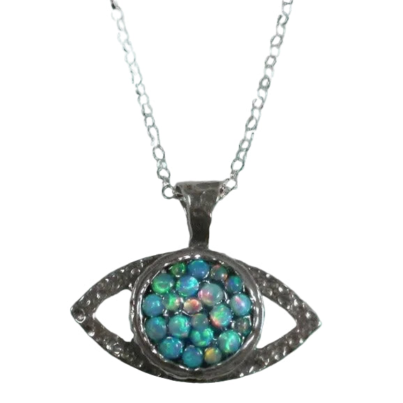 Ward off Negativity in Style: Evil Eye Pendant Necklace Set with Blue Opals - Bluenoemi