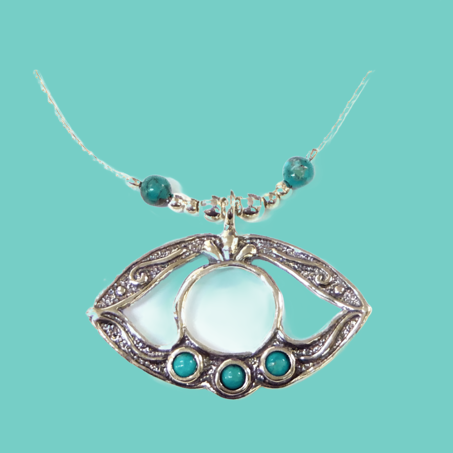 Evil eye necklace for woman sterling silver set with turquoises. Protection from Evil Eye pendant - Bluenoemi
