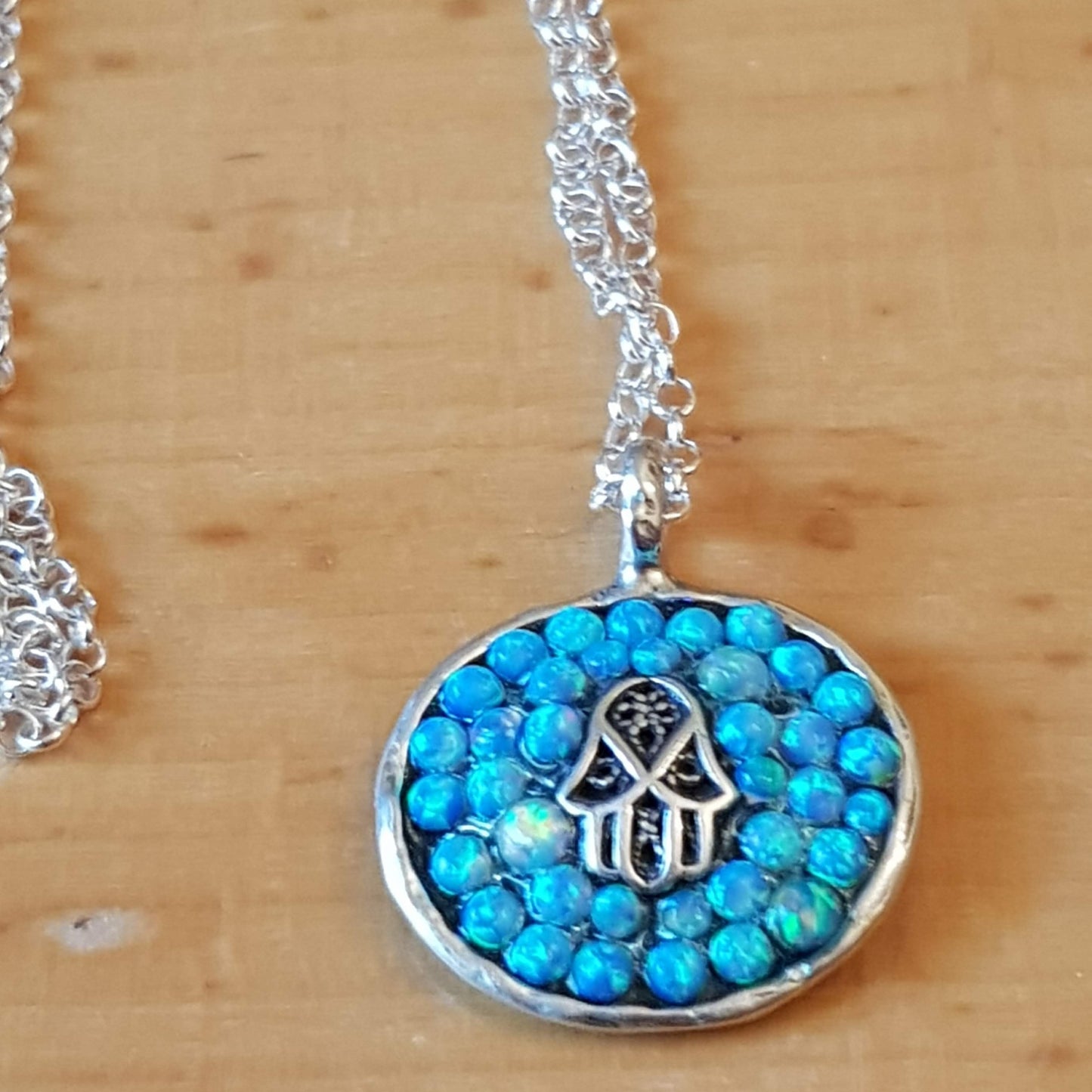 Bluenoemi Jewelry Necklaces Hamsa necklace Hamsa Necklace with blue opals: For Protection and Serenity