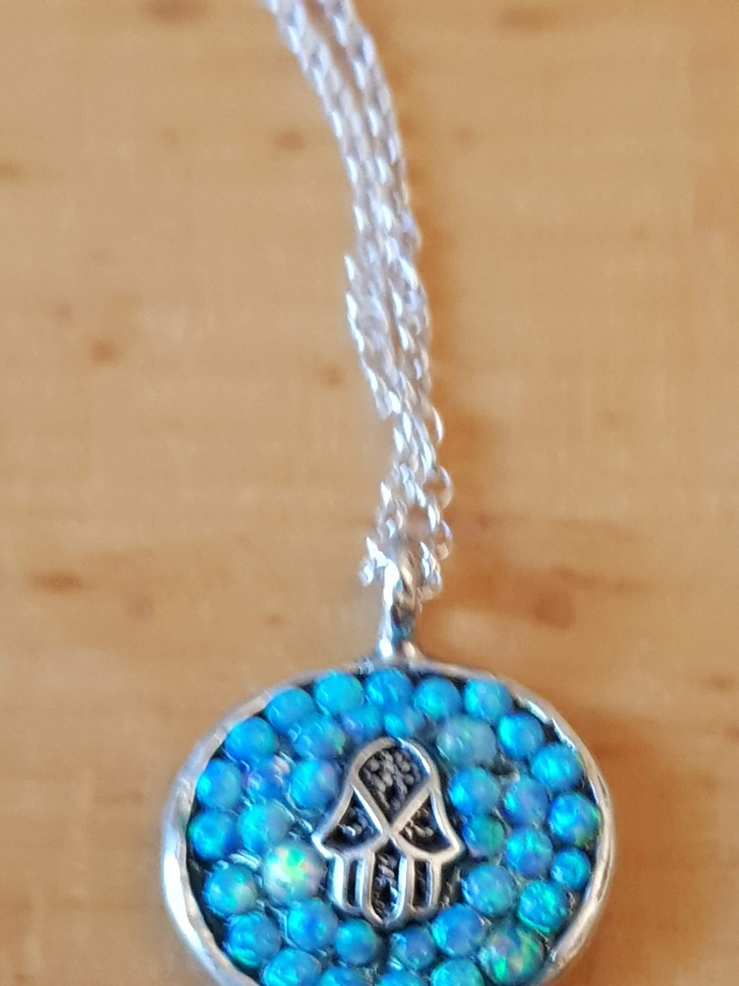Bluenoemi Jewelry Necklaces Hamsa necklace Hamsa Necklace with blue opals: For Protection and Serenity