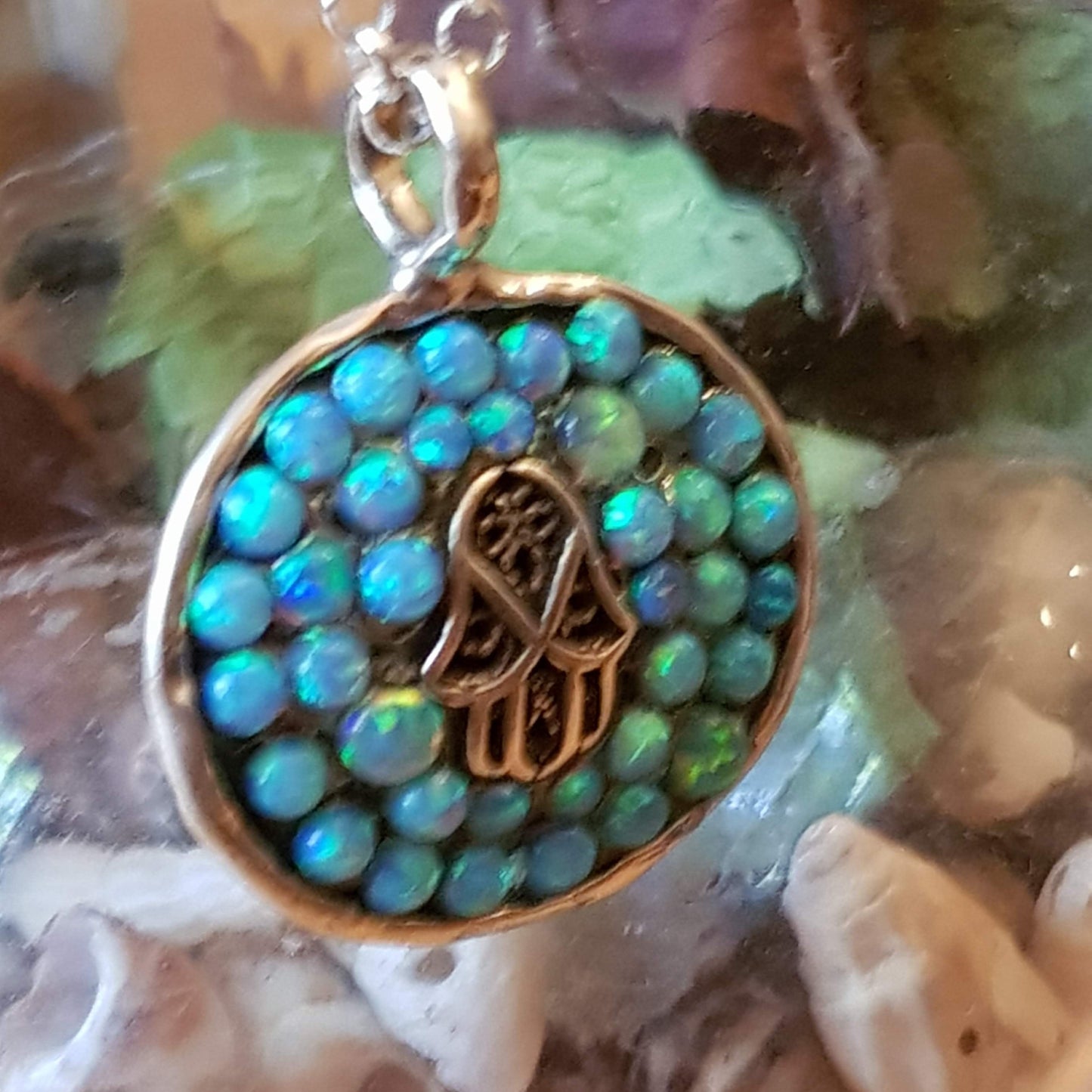 Bluenoemi Jewelry Necklaces Hamsa necklace Hamsa Necklace with blue opals: For Protection and Serenity