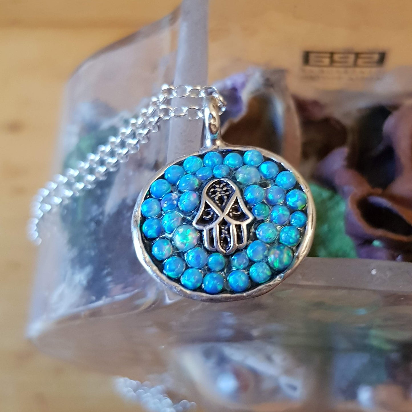 Bluenoemi Jewelry Necklaces Hamsa necklace Hamsa Necklace with blue opals: For Protection and Serenity