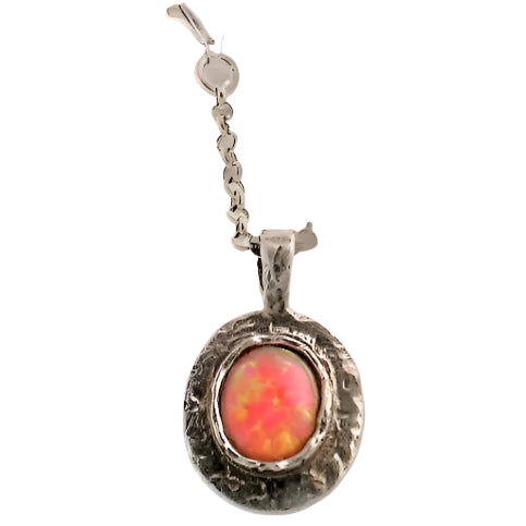 Silver necklace for woman with red lab opal stone - Bluenoemi