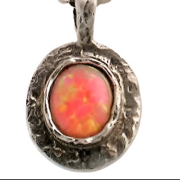 Silver necklace for woman with red lab opal stone - Bluenoemi