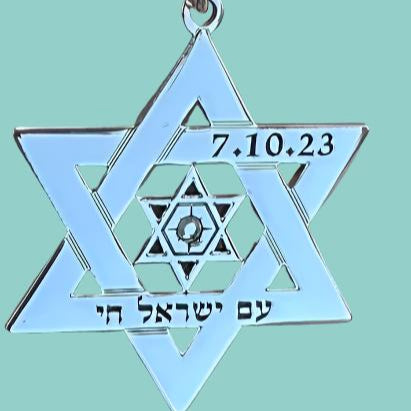Star of David Am Israel Chai 7-10-23 Silver Necklace - Bluenoemi