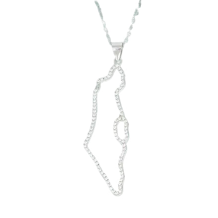 Sterling Silver necklace Map of Israel set zircons - Bluenoemi