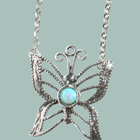 Bluenoemi Jewelry Necklaces Red opal necklace Favorite Butterfly Silver necklace for woman