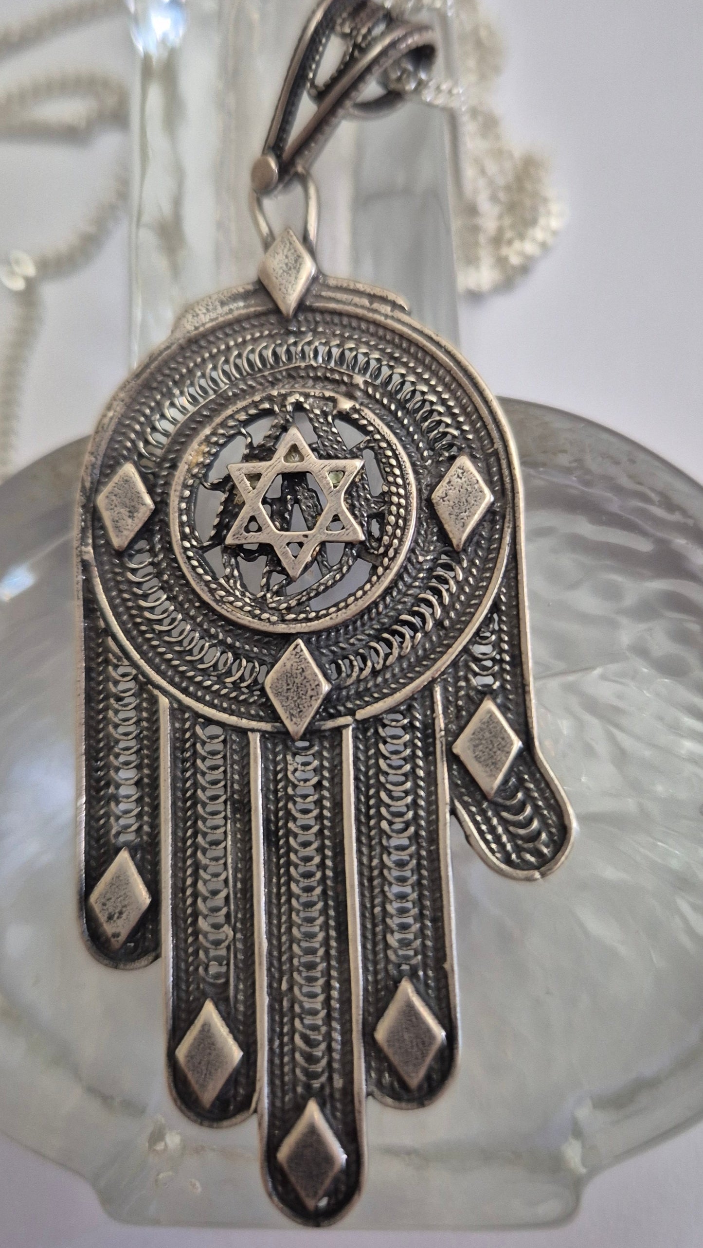 Bluenoemi Jewelry Necklaces Silver Hamsa pendant sterling silver 925 ethnic jewelry Star of David chain length 50 cm