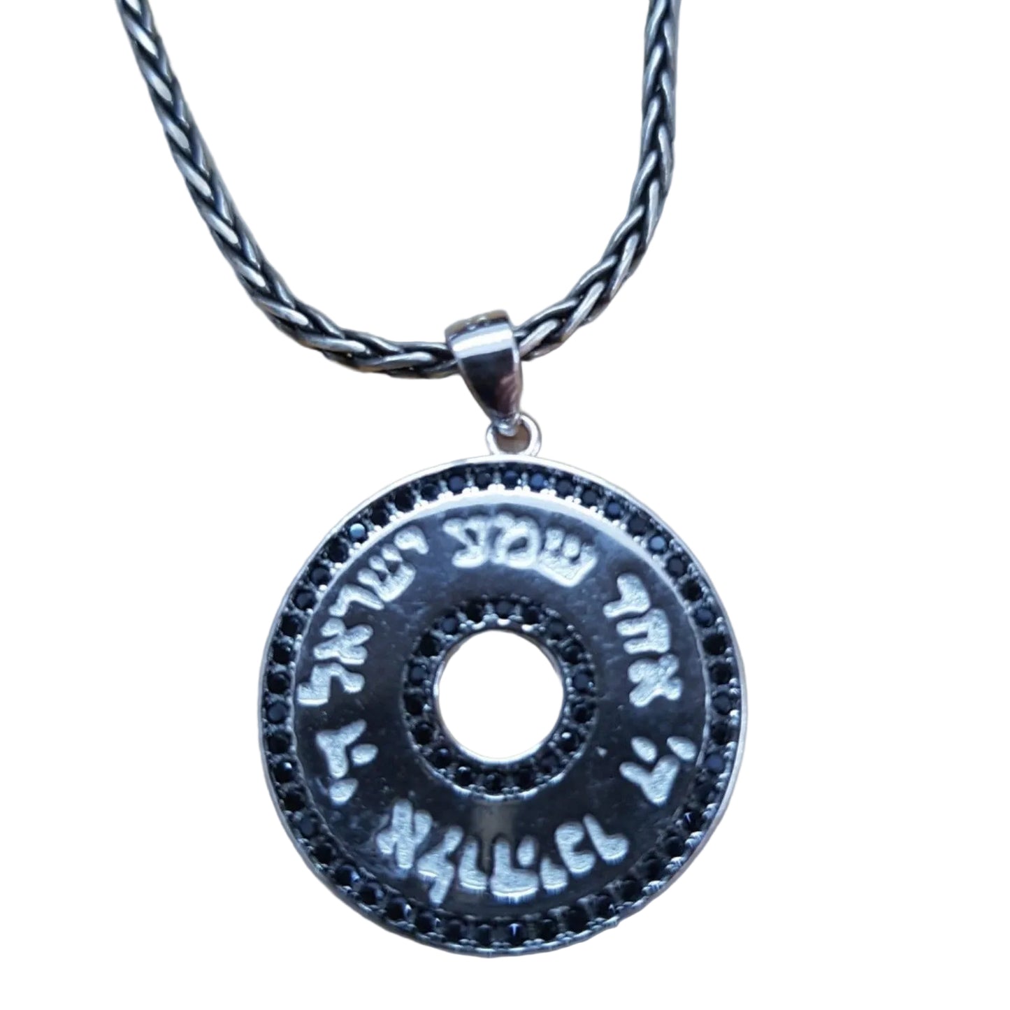 Silver necklace Shma Israel pendant set zircons Symbol of Faith and Identity - Bluenoemi