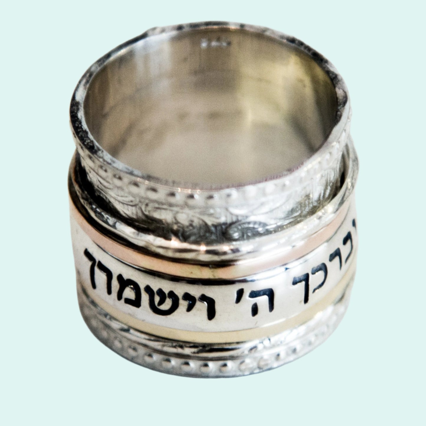 Bluenoemi Fidget rings for women Spinner ring Hebrew engraved Silver and Gold Ring - Bluenoemi