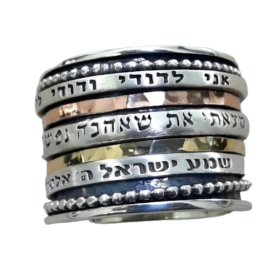 Bluenoemi Spinner Ring Hebrew Poesie bands Sterling Silver & Gold - Bluenoemi