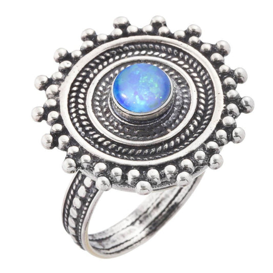 Bluenoemi Jewelry Rings Hippie ring. Sterling silver ring  Israeli designer bohemian ring set Blue Opal