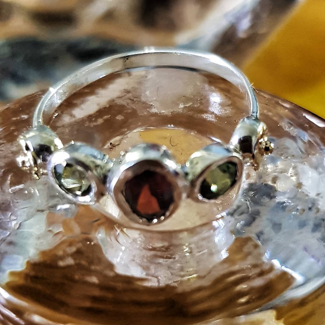 Bluenoemi Jewelry Rings Sterling Silver & Gold Ring with Tourmalines – Handmade in Israel