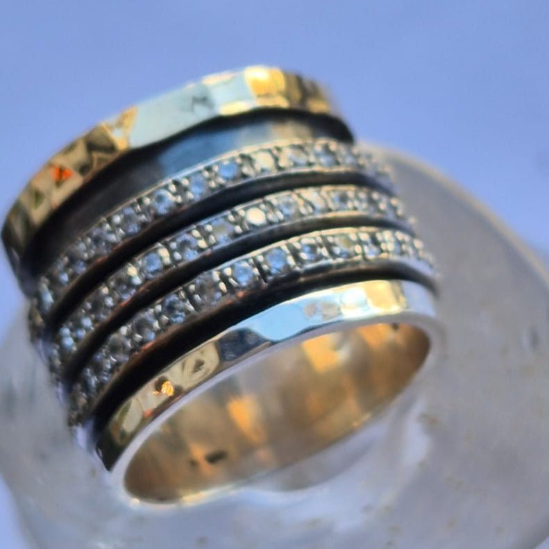 Bluenoemi Jewelry Spinner ring for Woman / Man Silver and Gold set cz Zircons