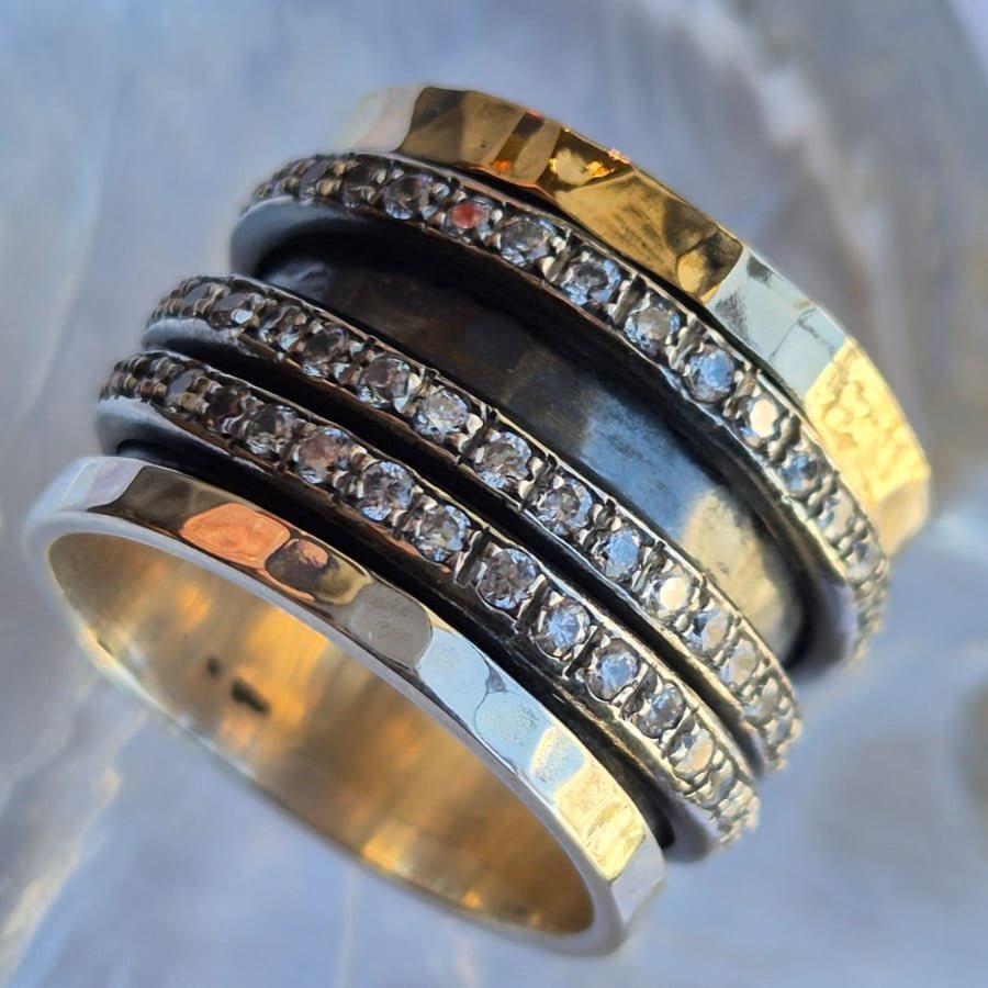 Bluenoemi Jewelry Spinner ring for Woman / Man Silver and Gold set cz Zircons