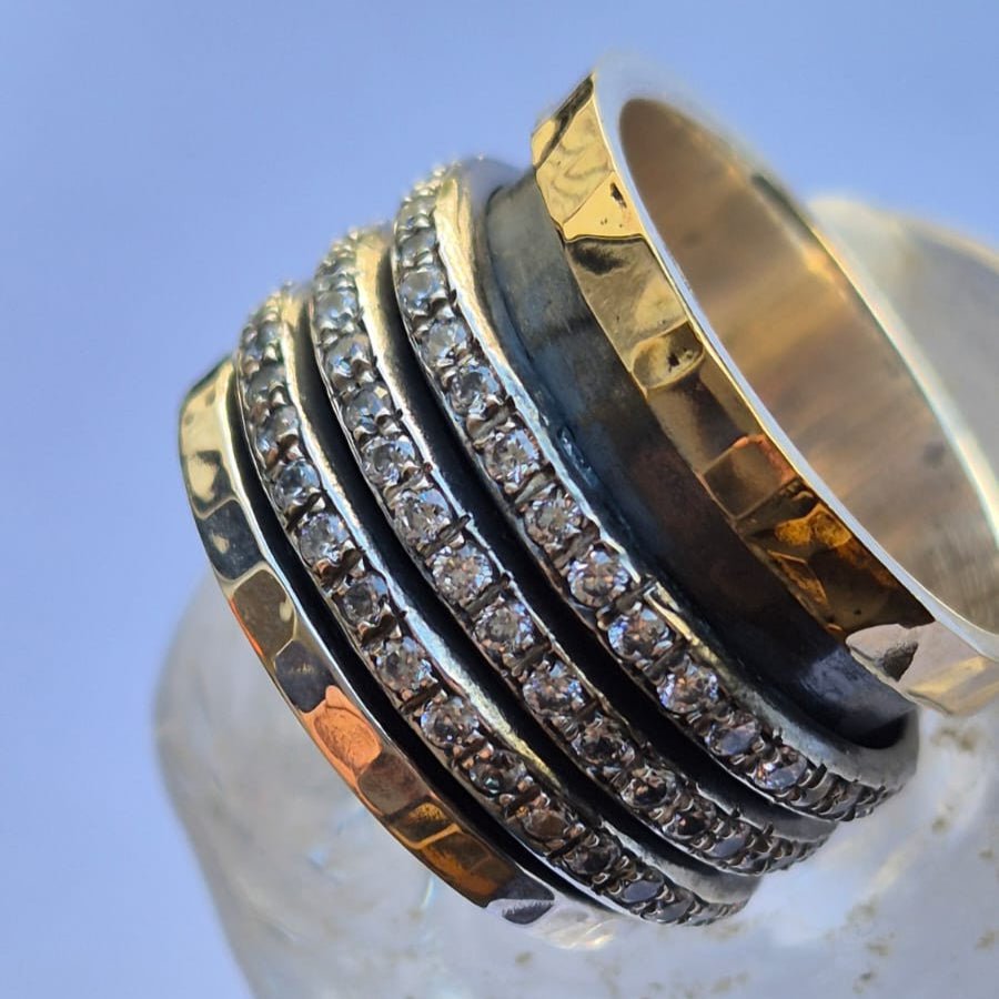 Bluenoemi Jewelry Spinner ring for Woman / Man Silver and Gold set cz Zircons
