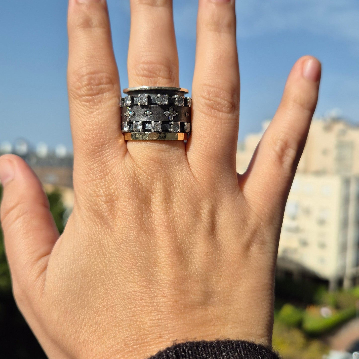 Bluenoemi Jewelry Spinner ring silver and gold set cz Zircons