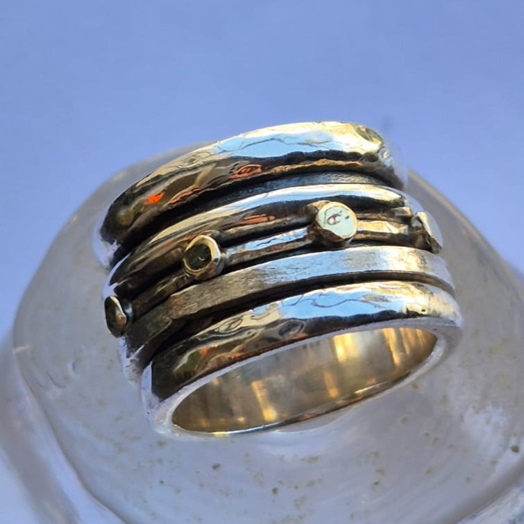 Bluenoemi Jewelry Unisex Spinner ring Silver & 9KT. Rose & Yellow Gold Unique design