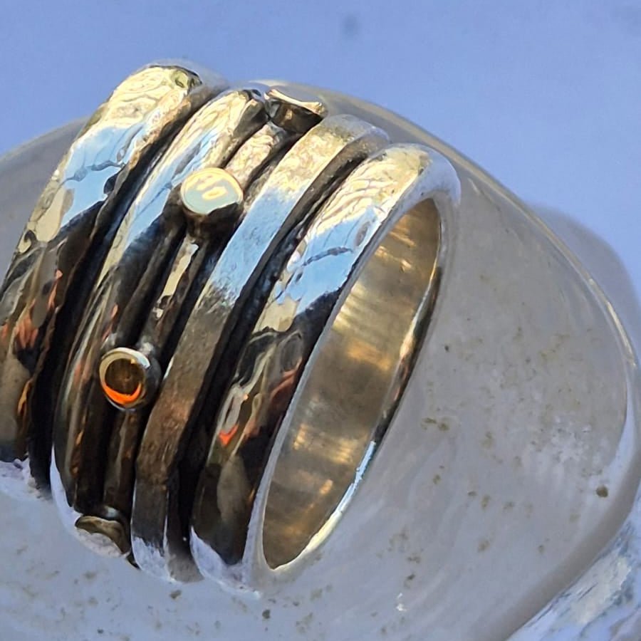 Bluenoemi Jewelry Unisex Spinner ring Silver & 9KT. Rose & Yellow Gold Unique design