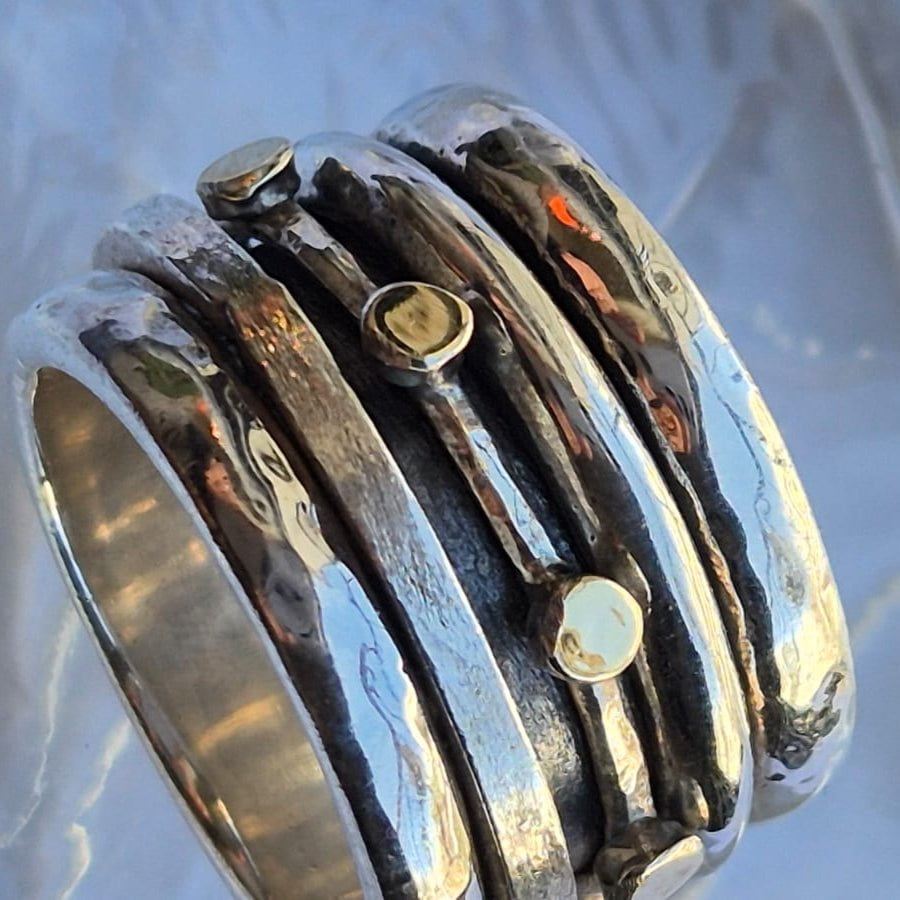 Bluenoemi Jewelry Unisex Spinner ring Silver & 9KT. Rose & Yellow Gold Unique design