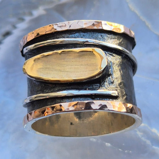 Bluenoemi Jewelry Unisex Spinner ring Silver & 9KT. Rose & Yellow Gold Unique design