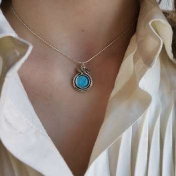Bluenoemi Necklaces Sterling silver pomegranate necklace set Blue Opal / Turquoise