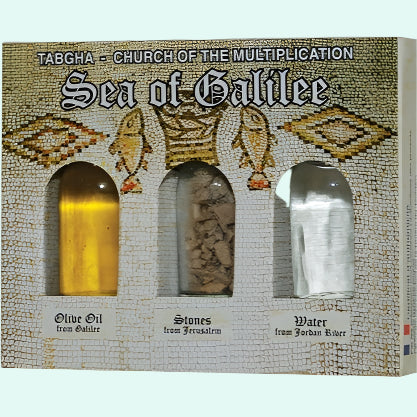 Holy land Gift Pack - TABGHA Jordan River Water , Jerusalem's Stones and Galilee Olive Oil